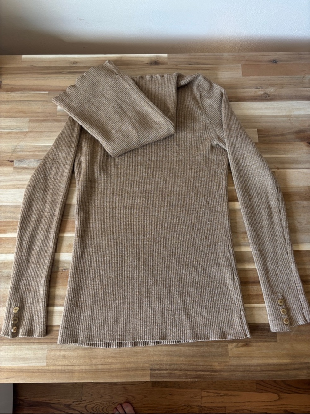Vanessa Seward Tan Ribbed Turtleneck Sweater